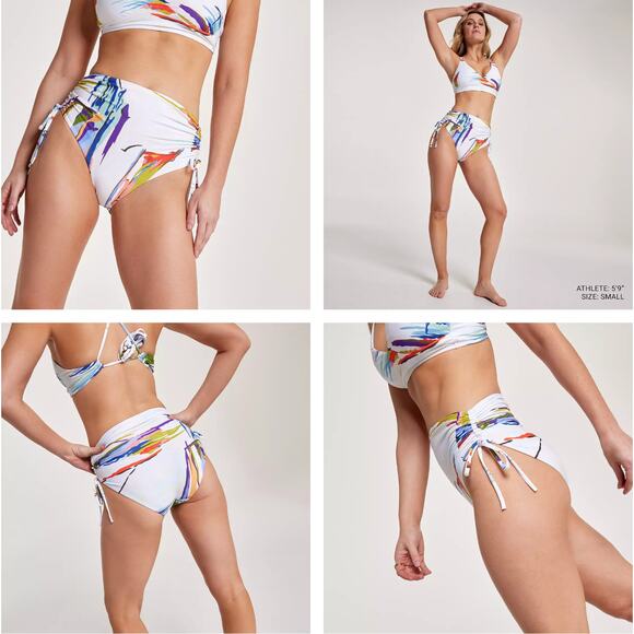 NWT CALIA Women's High Waisted Ruched Side Tie Swim Bottoms Size Medium - Picture 1 of 7
